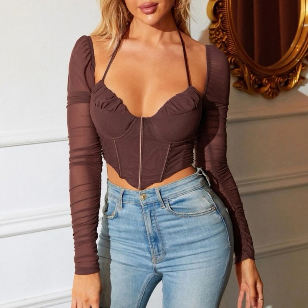 Tie Backless Mesh Crop Corset Top